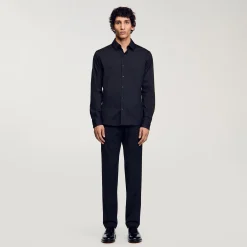 Chemises*SANDRO Chemise Ajustée En Coton Stretch Noir