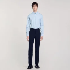 Chemises*SANDRO Chemise Ajustée En Coton Stretch Bleu Ciel