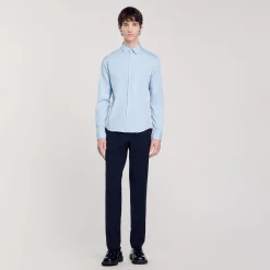 Chemises*SANDRO Chemise Ajustée En Coton Stretch Bleu Ciel