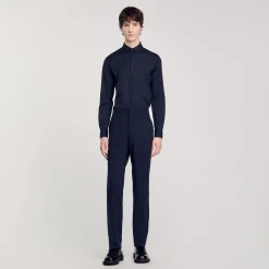 Chemises*SANDRO Chemise Ajustée En Coton Stretch Marine