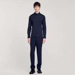Chemises*SANDRO Chemise Ajustée En Coton Stretch Marine