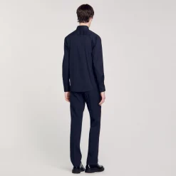 Chemises*SANDRO Chemise Ajustée En Coton Stretch Marine
