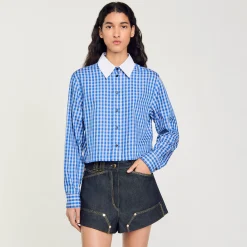Tops & Chemises*SANDRO Chemise Courte à Carreaux Bleu Roi