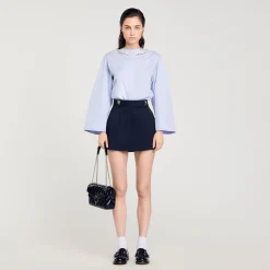 Tops & Chemises*SANDRO Chemise Courte à Col Bijou Bleu Ciel