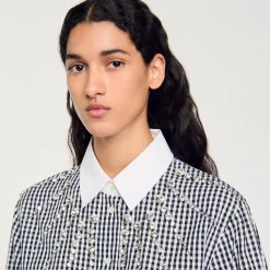 Tops & Chemises*SANDRO Chemise Courte à Plastron Strassé Noir