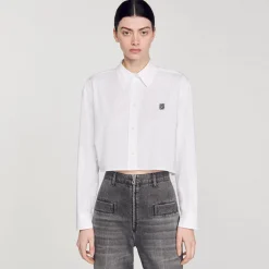 Tops & Chemises*SANDRO Chemise Courte En Popeline blanc