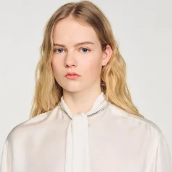 Tops & Chemises*SANDRO Chemise Courte En Soie Ecru