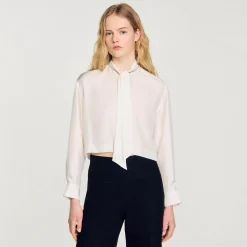 Tops & Chemises*SANDRO Chemise Courte En Soie Ecru
