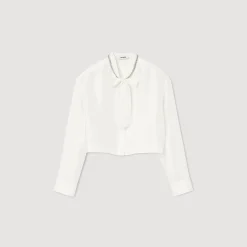 Tops & Chemises*SANDRO Chemise Courte En Soie Ecru