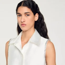 Tops & Chemises*SANDRO Chemise Courte Strassée blanc