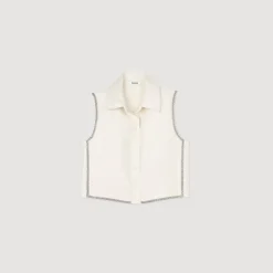 Tops & Chemises*SANDRO Chemise Courte Strassée blanc