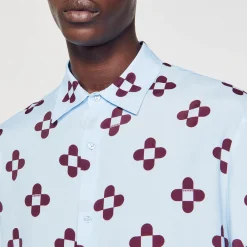 Chemises*SANDRO Chemise Cross Flower Manches Courtes Bleu Ciel