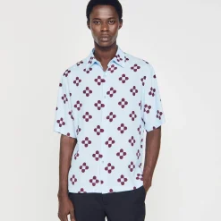 Chemises*SANDRO Chemise Cross Flower Manches Courtes Bleu Ciel