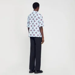 Chemises*SANDRO Chemise Cross Flower Manches Courtes Bleu Ciel