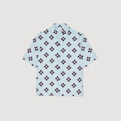 Chemises*SANDRO Chemise Cross Flower Manches Courtes Bleu Ciel