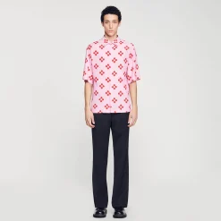 Chemises*SANDRO Chemise Cross Flower Manches Courtes Rose