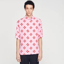 Chemises*SANDRO Chemise Cross Flower Manches Courtes Rose