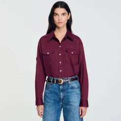 Tops & Chemises*SANDRO Chemise En Coton Bordeaux