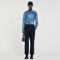 Chemises*SANDRO Chemise En Coton à Imprimé Patchwork Bleu