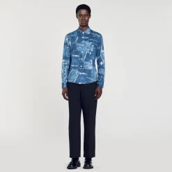 Chemises*SANDRO Chemise En Coton à Imprimé Patchwork Bleu