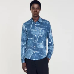 Chemises*SANDRO Chemise En Coton à Imprimé Patchwork Bleu