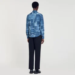 Chemises*SANDRO Chemise En Coton à Imprimé Patchwork Bleu