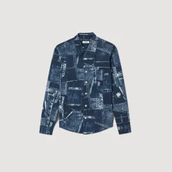Chemises*SANDRO Chemise En Coton à Imprimé Patchwork Bleu