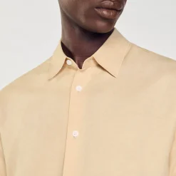 Chemises*SANDRO Chemise En Coton Et Lin Beige