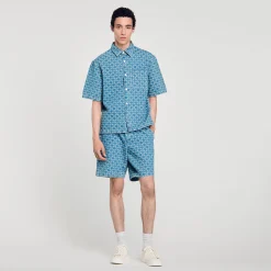 Chemises*SANDRO Chemise En Denim Square Cross Bleu Ciel