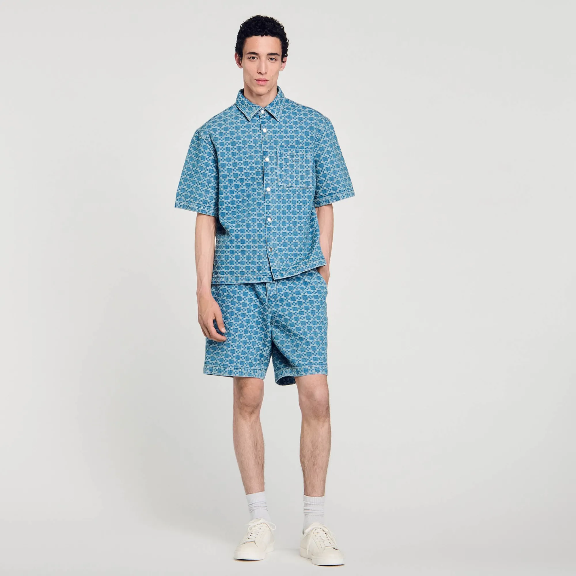 Chemises*SANDRO Chemise En Denim Square Cross Bleu Ciel