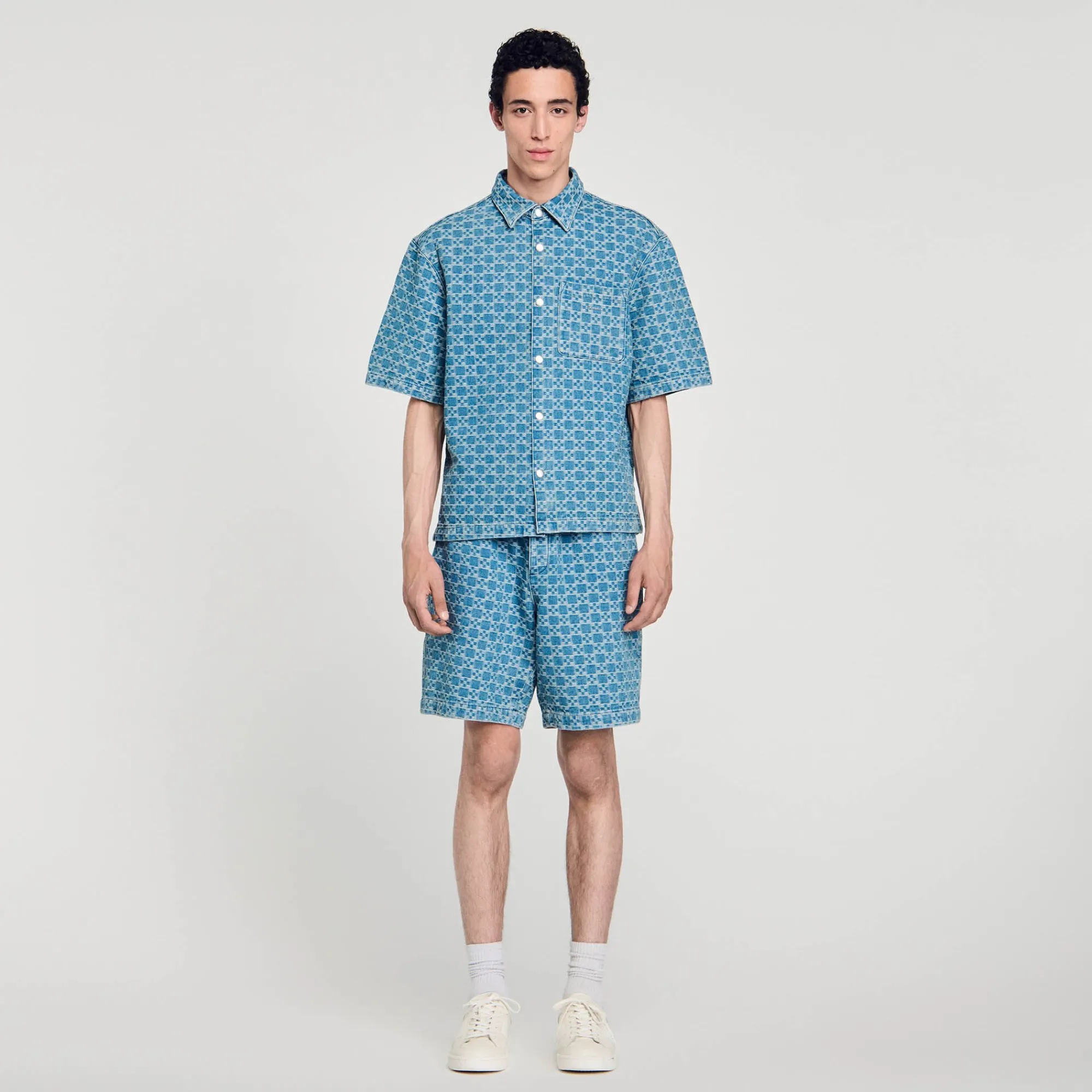 Chemises*SANDRO Chemise En Denim Square Cross Bleu Ciel