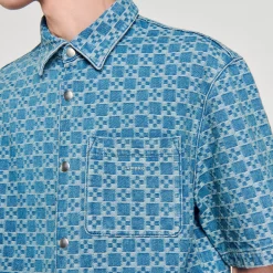 Chemises*SANDRO Chemise En Denim Square Cross Bleu Ciel