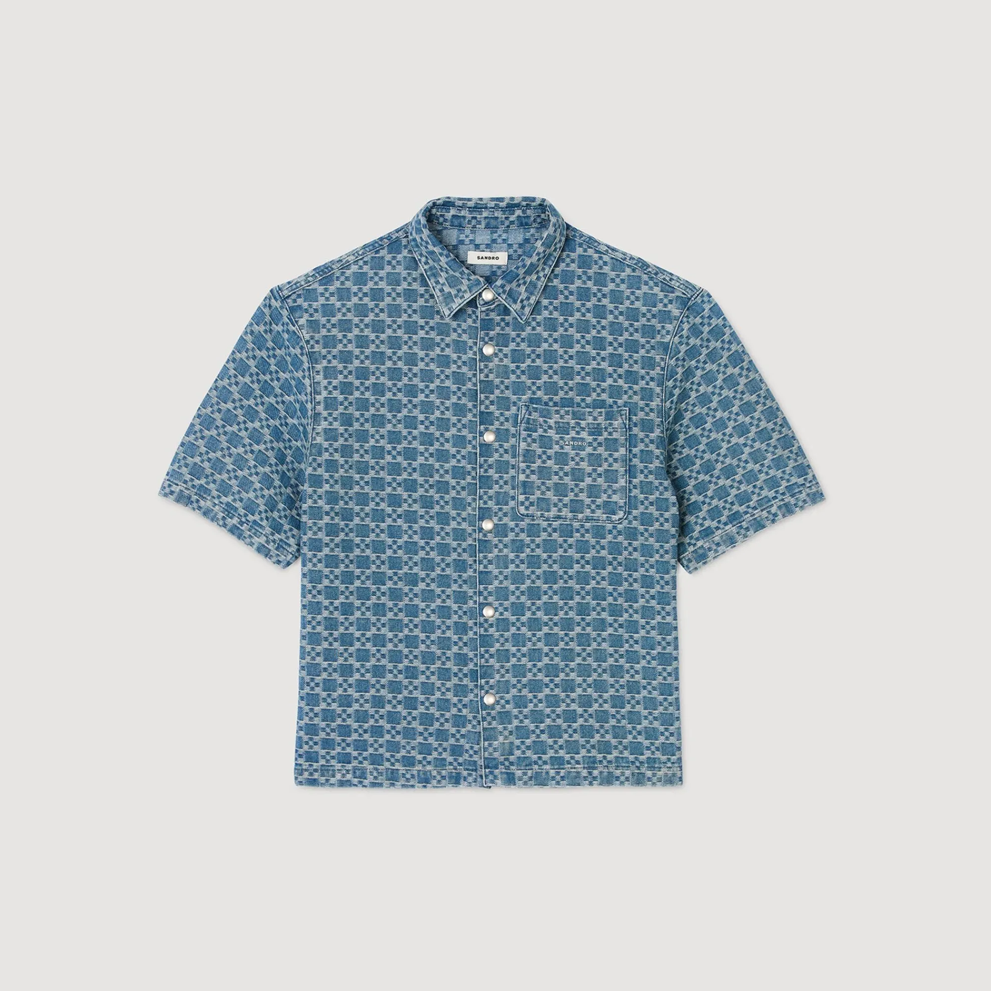 Chemises*SANDRO Chemise En Denim Square Cross Bleu Ciel