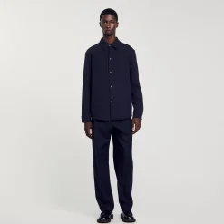 Chemises*SANDRO Chemise En Jersey à Manches Longues Marine