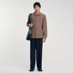 Chemises*SANDRO Chemise En Jersey à Manches Longues Taupe