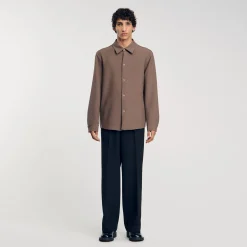 Chemises*SANDRO Chemise En Jersey à Manches Longues Taupe