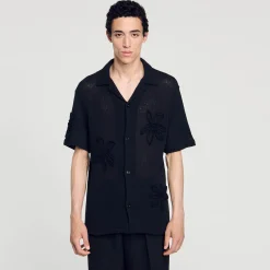 Pulls & Gilets|Chemises*SANDRO Chemise En Maille à Fleurs Noir