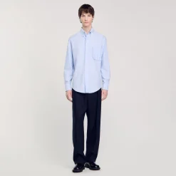 Chemises*SANDRO Chemise En Oxford Flannel Bleu Ciel