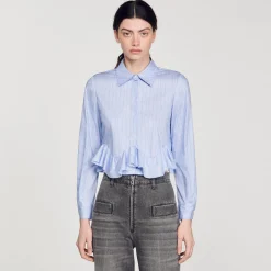 Tops & Chemises*SANDRO Chemise En Popeline Rayée Bleu Ciel