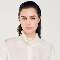 Tops & Chemises*SANDRO Chemise En Soie à Col Froncé Ecru