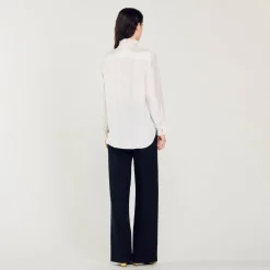 Tops & Chemises*SANDRO Chemise En Soie à Col Froncé Ecru
