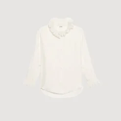 Tops & Chemises*SANDRO Chemise En Soie à Col Froncé Ecru