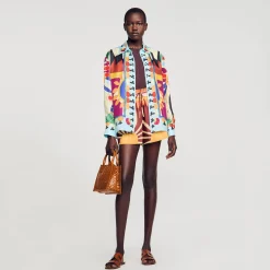 Tops & Chemises*SANDRO Chemise En Soie Imprimée Multicolore