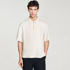 Chemises*SANDRO Chemise Fluide à Col Zippé Ecru