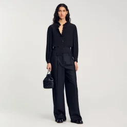 Tops & Chemises*SANDRO Chemise Fluide En Soie Noir