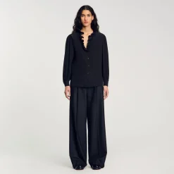 Tops & Chemises*SANDRO Chemise Fluide En Soie Noir