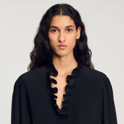 Tops & Chemises*SANDRO Chemise Fluide En Soie Noir