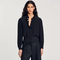 Tops & Chemises*SANDRO Chemise Fluide En Soie Noir