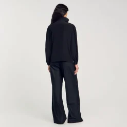 Tops & Chemises*SANDRO Chemise Fluide En Soie Noir