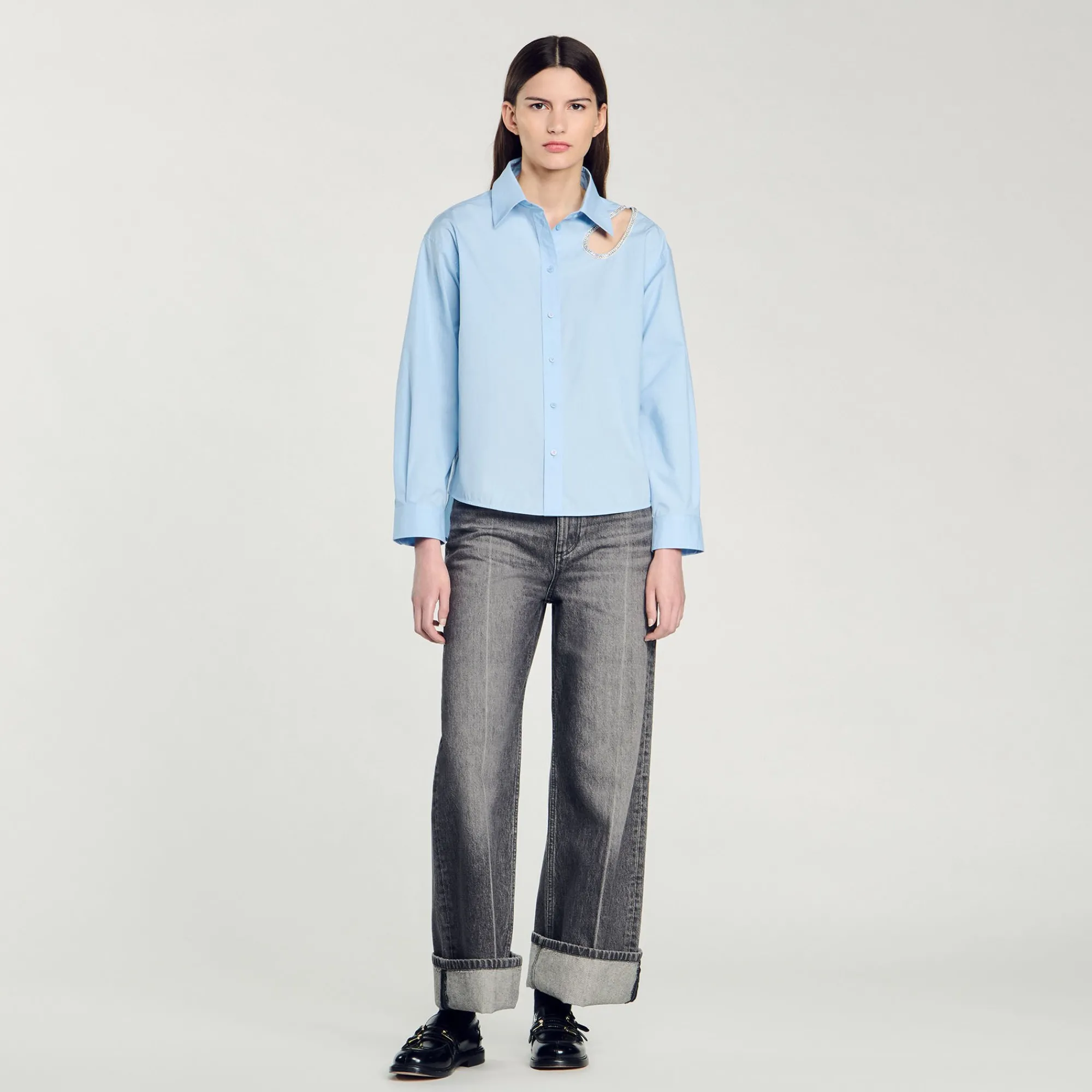 Tops & Chemises*SANDRO Chemise Goutte Strass Bleu Ciel